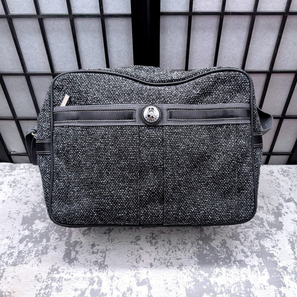 Vintage Jordache Messenger Bag Grey Black Woven Travel Laptop Bag Adjustable